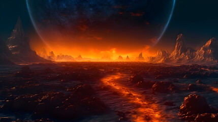 fire in the night alien landscape