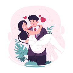 Couple on wedding day flat illustration