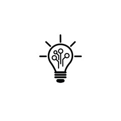 Light bulb and electronics. New electronic systems. Vector linear icon isolated on white background.