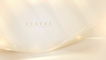 Golden lines on cream background with glitter and bokeh effect decoration, luxury style design concept.