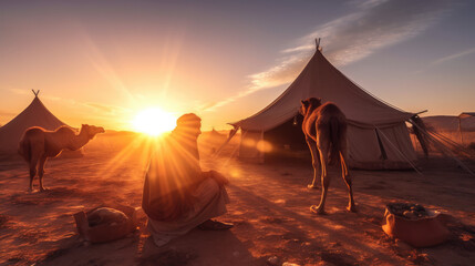 camel caravan in the desert 