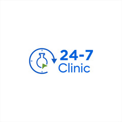 online clinic consult service logo design.24-7 hour information clinical vector template - obrazy, fototapety, plakaty