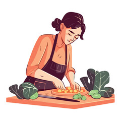 Chef cutting fresh vegetables for healthy salad meal.