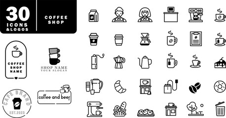 icon set and logo for coffee shop