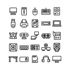 Outlined PC Hardware Icon Set