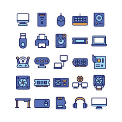 Lineal Filled PC Hardware Icon Set