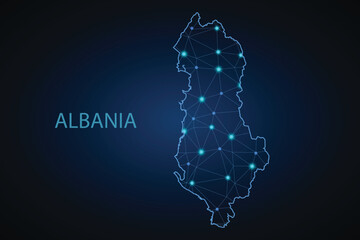 Map of Albania. Wire frame 3D mesh polygonal network line, design sphere, dot and structure. communications map of Albania. Vector Illustration EPS10.