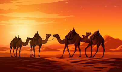 camel caravan in the desert 