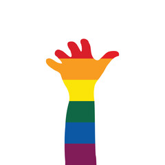 Obraz premium Rainbow flag hand. LGBT community symbol. Vector Illustration.