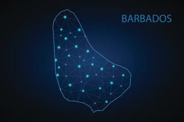 Behangcirkel Map of Barbados from Polygonal wire frame low poly mesh, contours network line, luminous space stars, design sphere, dot and structure. Vector Illustration EPS10. © Ruslam