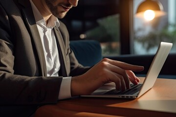 young businessman using a digital tablet while sitting in the office
