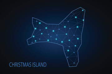 Christmas Island map of polygonal mosaic lines network, rays and space stars of vector illustration.