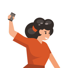 Woman taking a selfie with smartphone. Vector illustration in flat cartoon style.