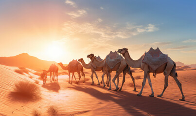 Fototapeta na wymiar camel caravan in the desert 