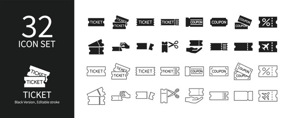 Icon set related to tickets and coupons