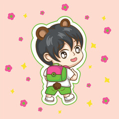 Cute little boy with backpack. Vector illustration in cartoon style.