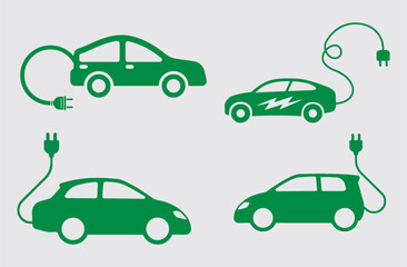 Set of green electric car Icons. High resolution vector illustration to reuse in designing marketing material. Fuel saving and environmental friendly transport symbols. eps 10.
