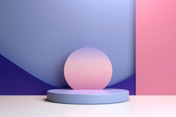 Minimal abstract mockup background for product presentation. Blue and pink blending gradient podium. 3d render illustration. Generative AI