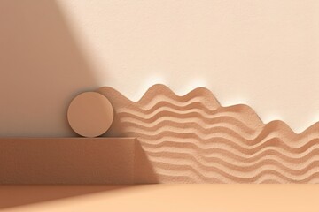 Minimal abstract cosmetic background for product presentation. Sunshade shadow on beige plaster wall. 3d render illustration. Generative AI