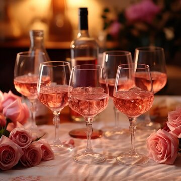 Refreshing glasses of rosé wine elegantly displayed. Generative AI