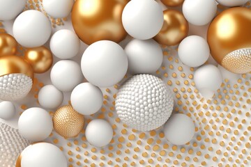 Abstract background with 3d spheres. Golden and white bubbles. Generative AI