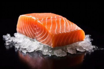 photograph of Salmon fillet on ice macro lens soft lighting