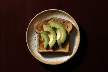 Avocado-topped toast (top view): A simple and delicious combination on a crispy slice. Generative AI