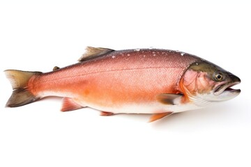 Fototapeta premium photograph of salmon fish isolated on white background macro lens soft lighting