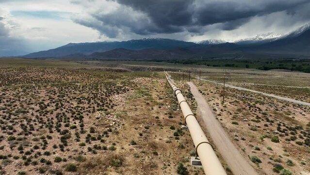 Drone flight over LADWP pipeline near Owens River Gorge and Bishop California