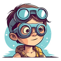 Small boy in goggles enjoys adventure