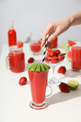 Concept of fresh and tasty summer drink - Watermelon smoothie