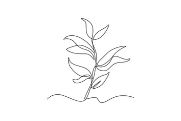 Single one line drawing plants and herbs concept. Continuous line draw design graphic vector illustration.