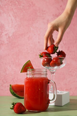 Concept of fresh and tasty summer drink - Watermelon smoothie