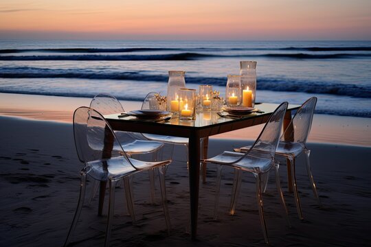 A romantic dinner setup by the beach
