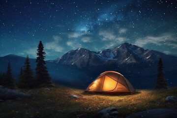 Camping in the mountains under the stars