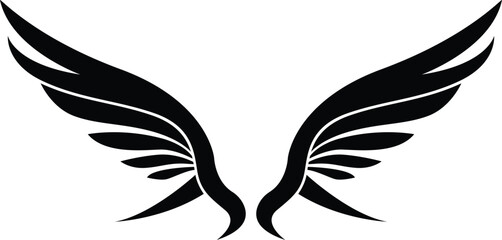 Wings logo. tattoo design of a wings, silhouette of pair wings, angle wings black design elements Vector illustration, t-shirt and sticker tattoo