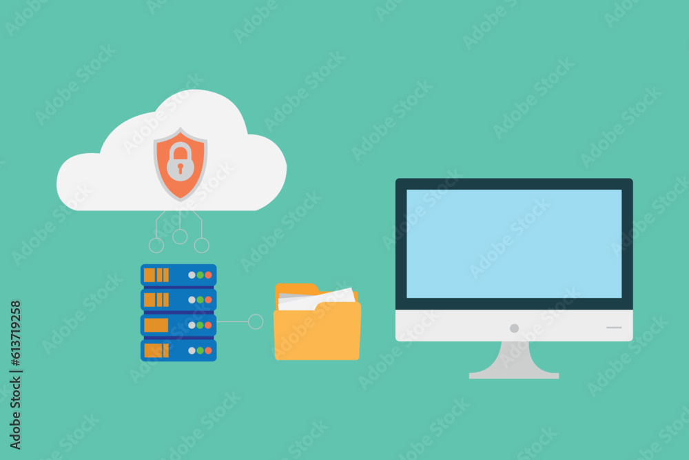 Poster flat vector business technology storage service concept and cloud server with admin and developer te
