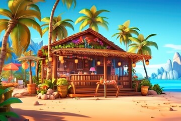 Tiki bar. Ai art. Tropical background