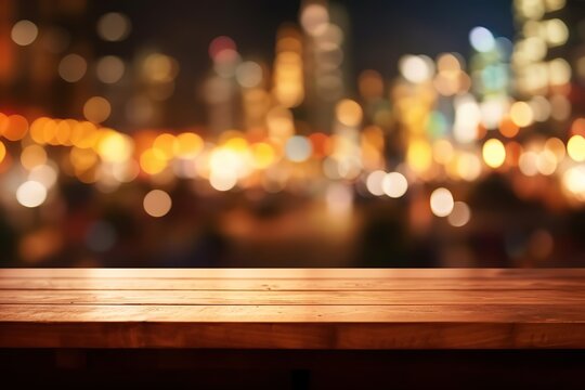 Top desk with blur restaurant background. Ai