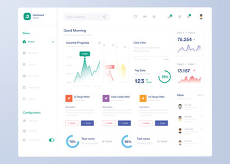 Infographic dashboard. UI design with graphs, charts and diagrams. Web interface template for business presentation.