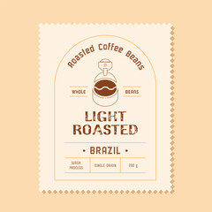 light roasted coffee label with roaster machine icon