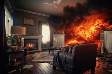Burning apartment. Ai. House on fire
