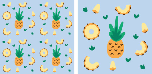 Vector illustration. Seamless pattern with pineapples. Big set of slices.