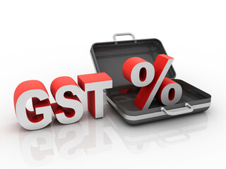 3d rendering GST Tax India with percentage in briefcase