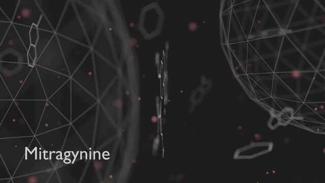 Mitragynine molecule. It is the herbal alkaloid with opiate-like properties produced by plant Mitragyna speciosa Korth, kratom. Structural chemical formula