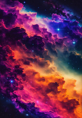 Obraz premium Colorful space filled with stars and clouds, Galaxy in a free space. Star field in space a nebulae and a gas congestion. Generative AI