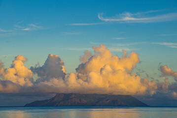 A view on the Silhouette island from Mahe island at morning time, Seychelles