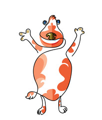 One line drawing of cartoon style smiling happy dog.
One continuous line drawing of cute dog waving hand.
