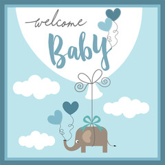 baby shower card with elephant and balloon