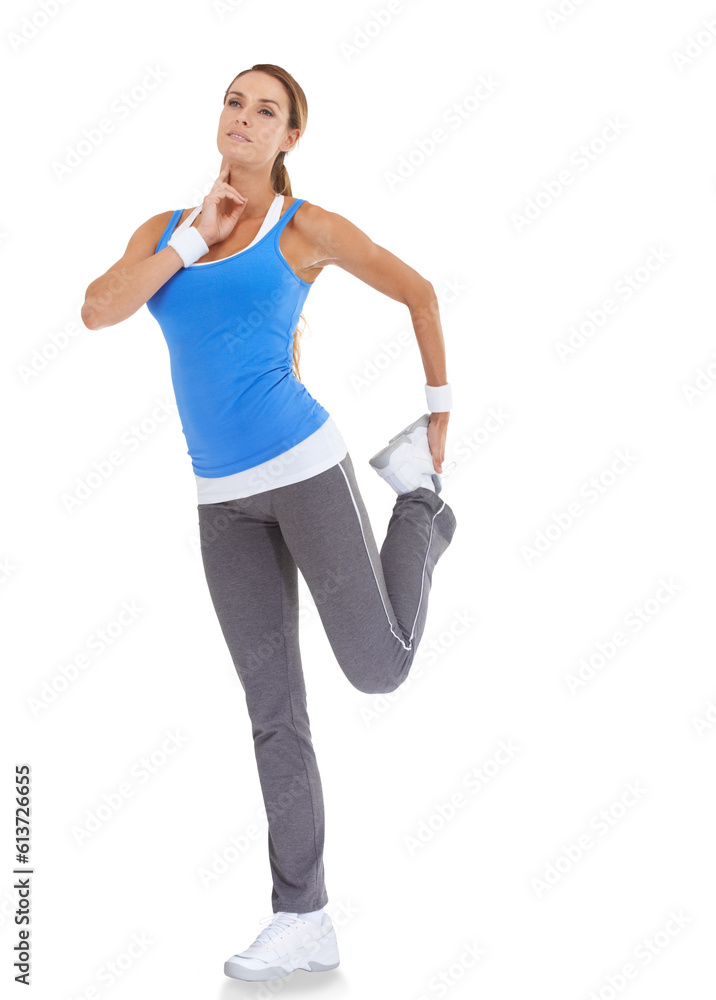 Canvas Prints Pulse, fitness and heart beat with woman and stretching on transparent background for workout, exercise and running. Training, warm up and check with female runner isolated on png for body and health